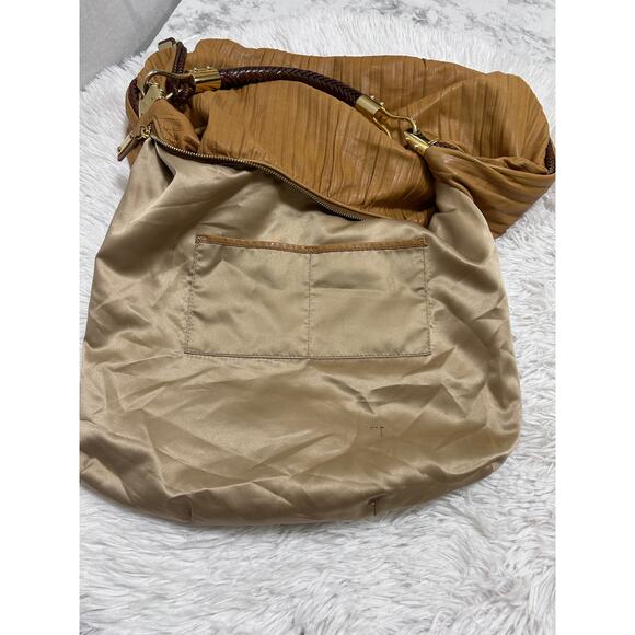 Michael Kors Women's Skorpios Crescent Hobo Tan Leather Handbag Braided Handle - Picture 7 of 11